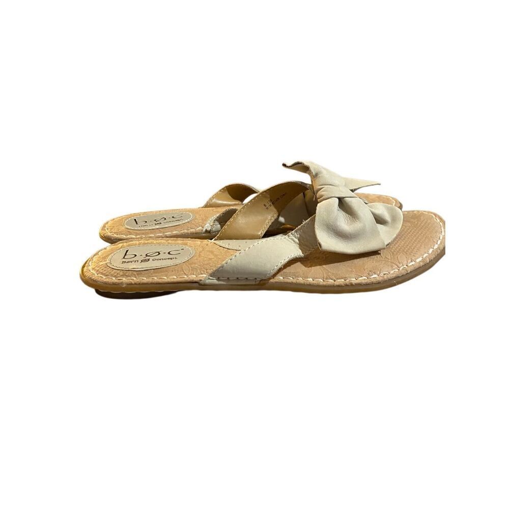B.O.C born concepts, cream, bow, leather black thong sandal 8